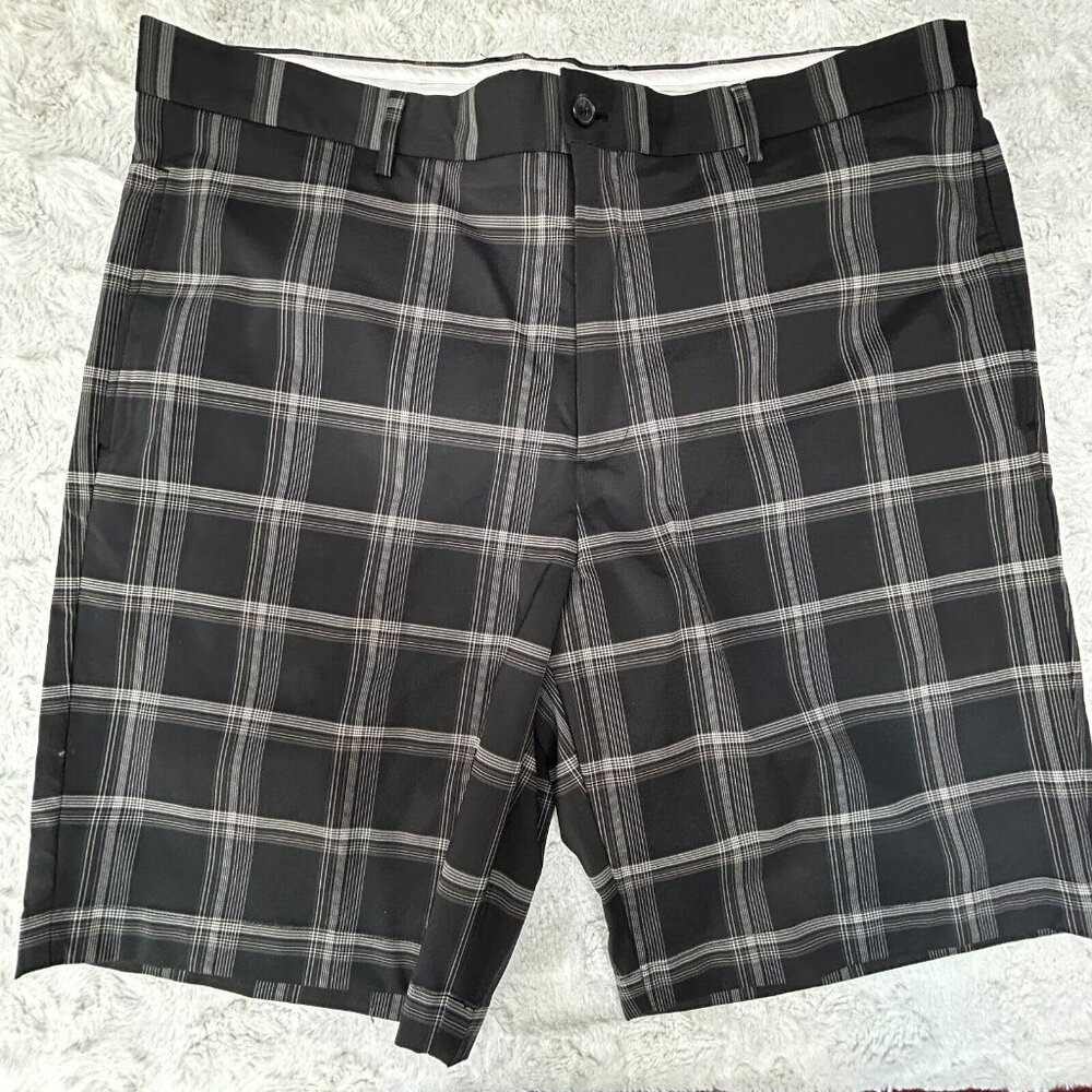 Greg Norman Men's Golf Shorts Size 38 Pockets Flat Front Mid Rise Plaid Black